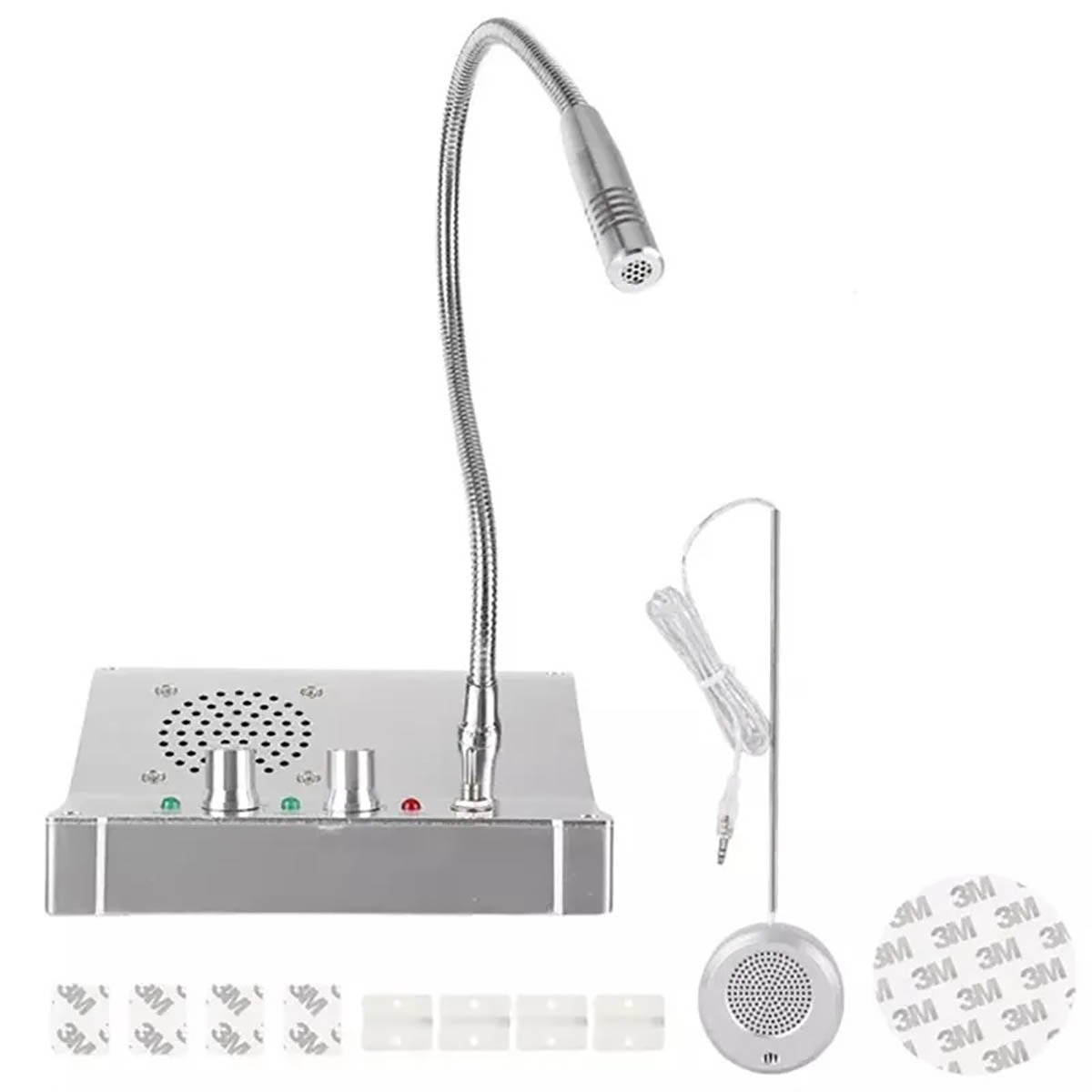 Anti-Interference Window Microphone with flexible gooseneck and accessories in silver
