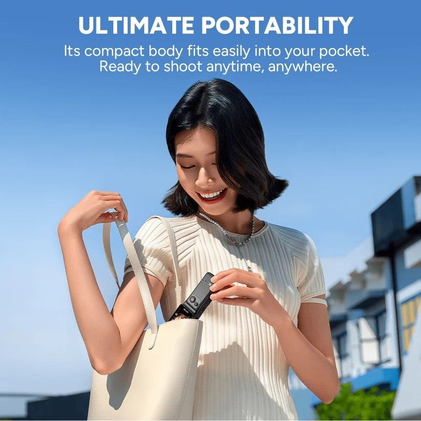 VMIDirect 4K Action Camera in a woman's hand, showcasing compact design for ultimate portability