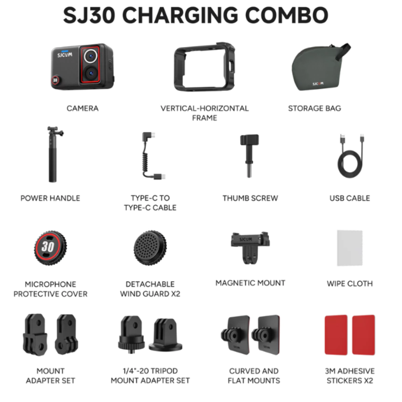 VMIDirect Dual Lens 8K Action Camera with accessories including power handle and storage bag