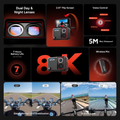 VMIDirect Dual Lens 8K Action Camera with Flip Screen and Voice Control for High-Quality Footage