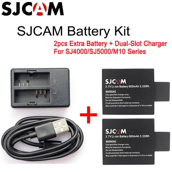 SJCam Battery Kit with Dual Slot USB Battery Charger and two extra batteries for action cameras