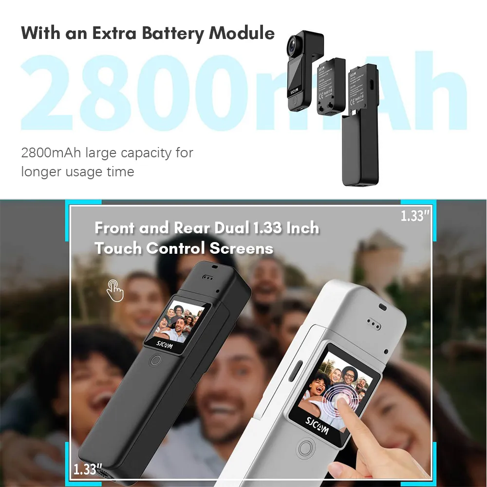 VMIDirect Dual Touchscreen 4K Modular Action Camera with Front and Rear Touch Control Screens