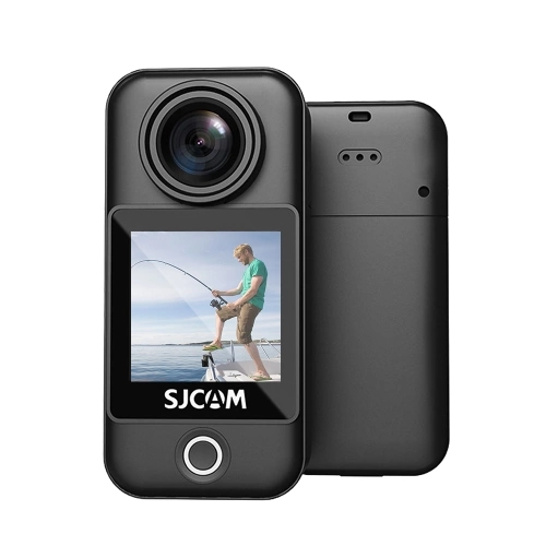 VMIDirect Dual Touchscreen 4K Modular Action Camera with user capturing footage while fishing