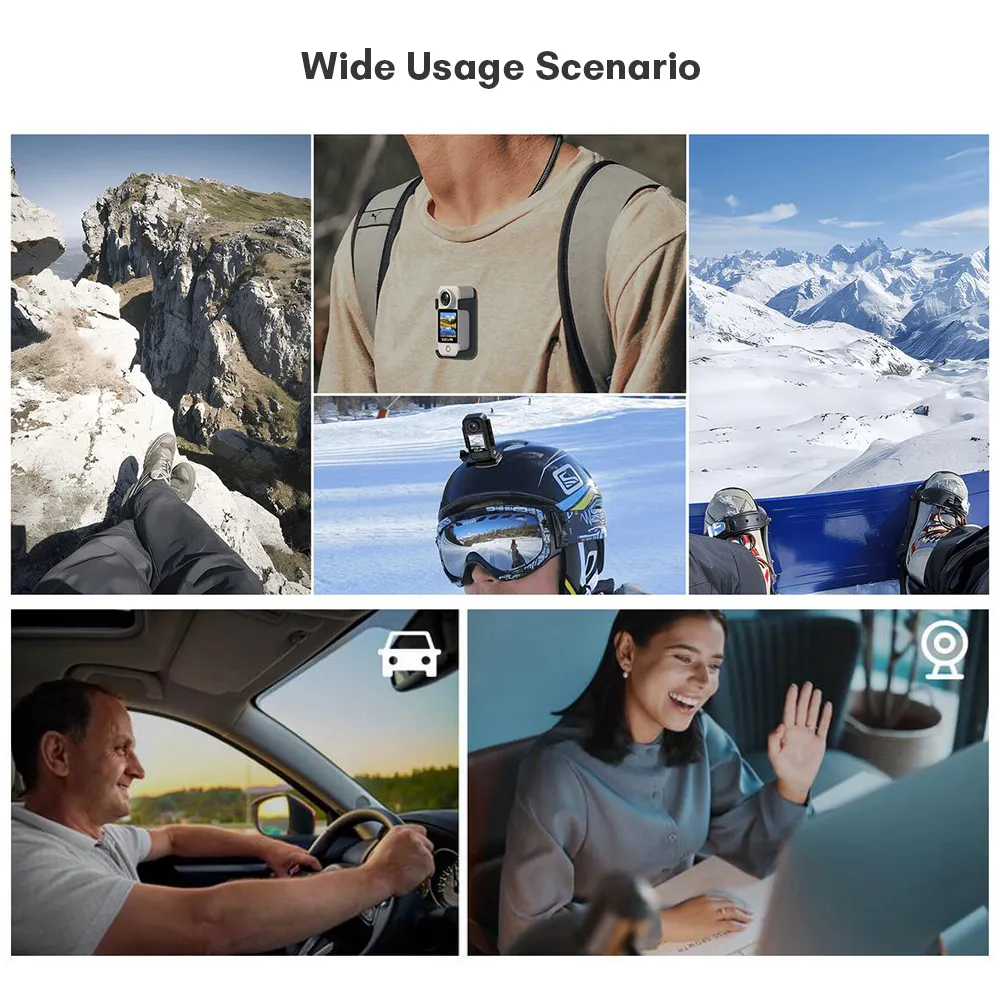 VMIDirect Dual Touchscreen 4K Modular Action Camera shown in various outdoor and indoor use cases