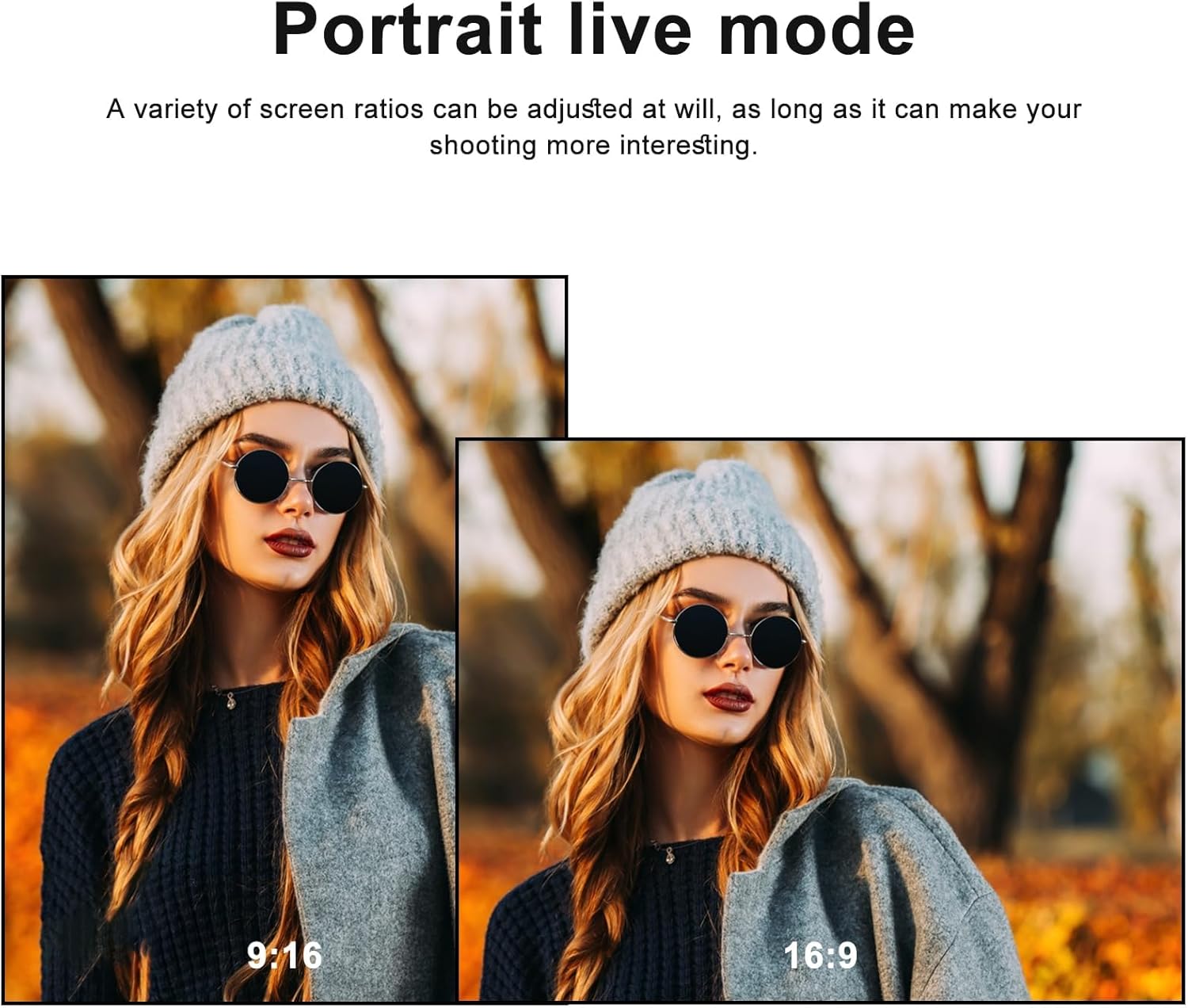 VMIDirect Mini Thumb Camera showcasing portrait live mode with adjustable screen ratios for creative shooting