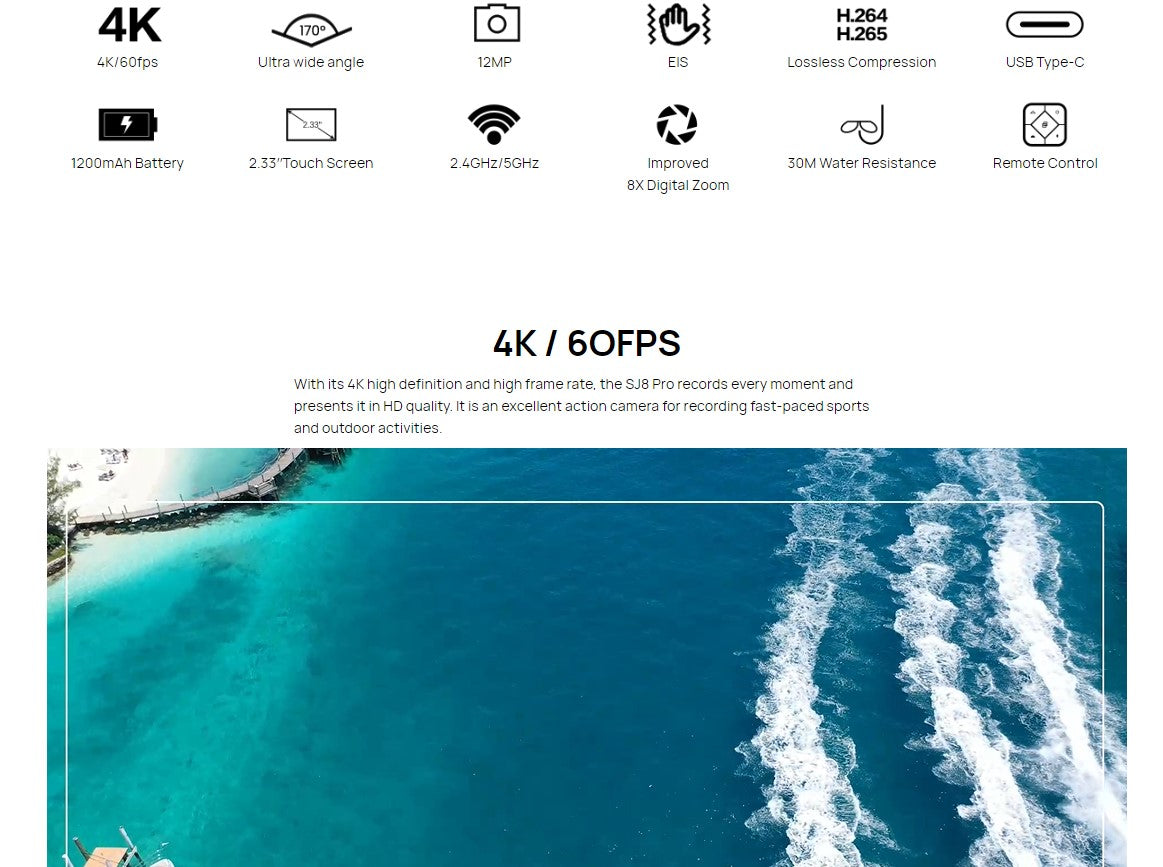 VMIDirect Action Camera with 4K 60FPS, 1200mAh battery, and ultra wide angle lens