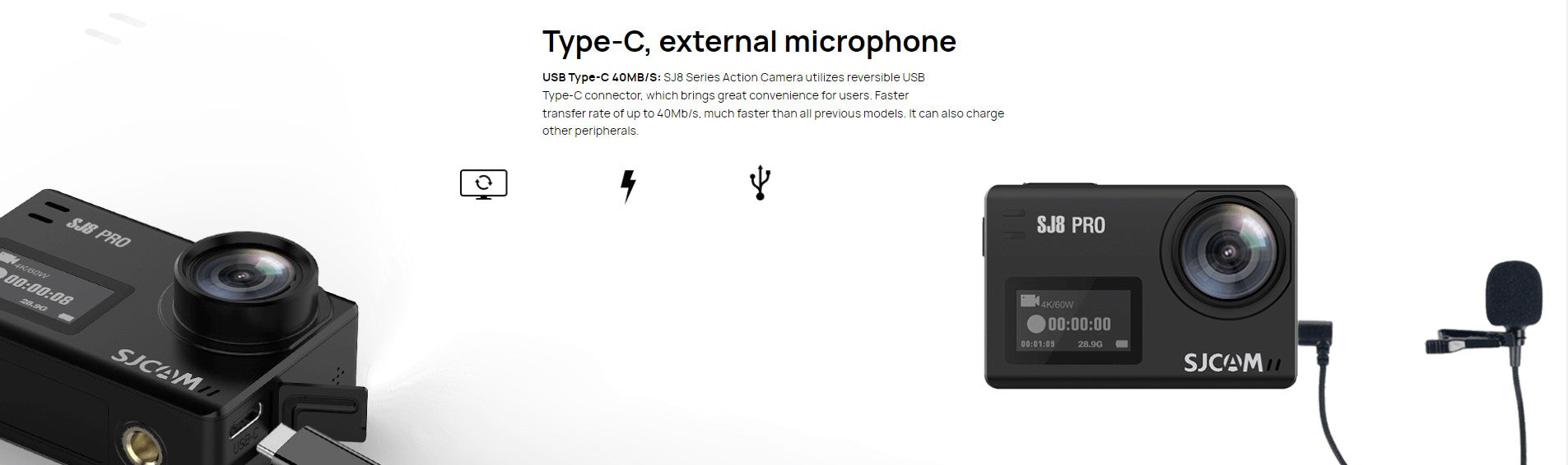 VMIDirect Action Camera with external Type-C microphone for enhanced audio quality