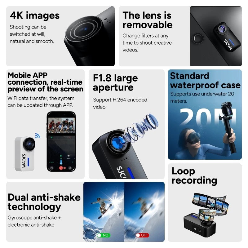 VMIDirect Thumb ame action camera with 4K images and removable lens for creative shooting