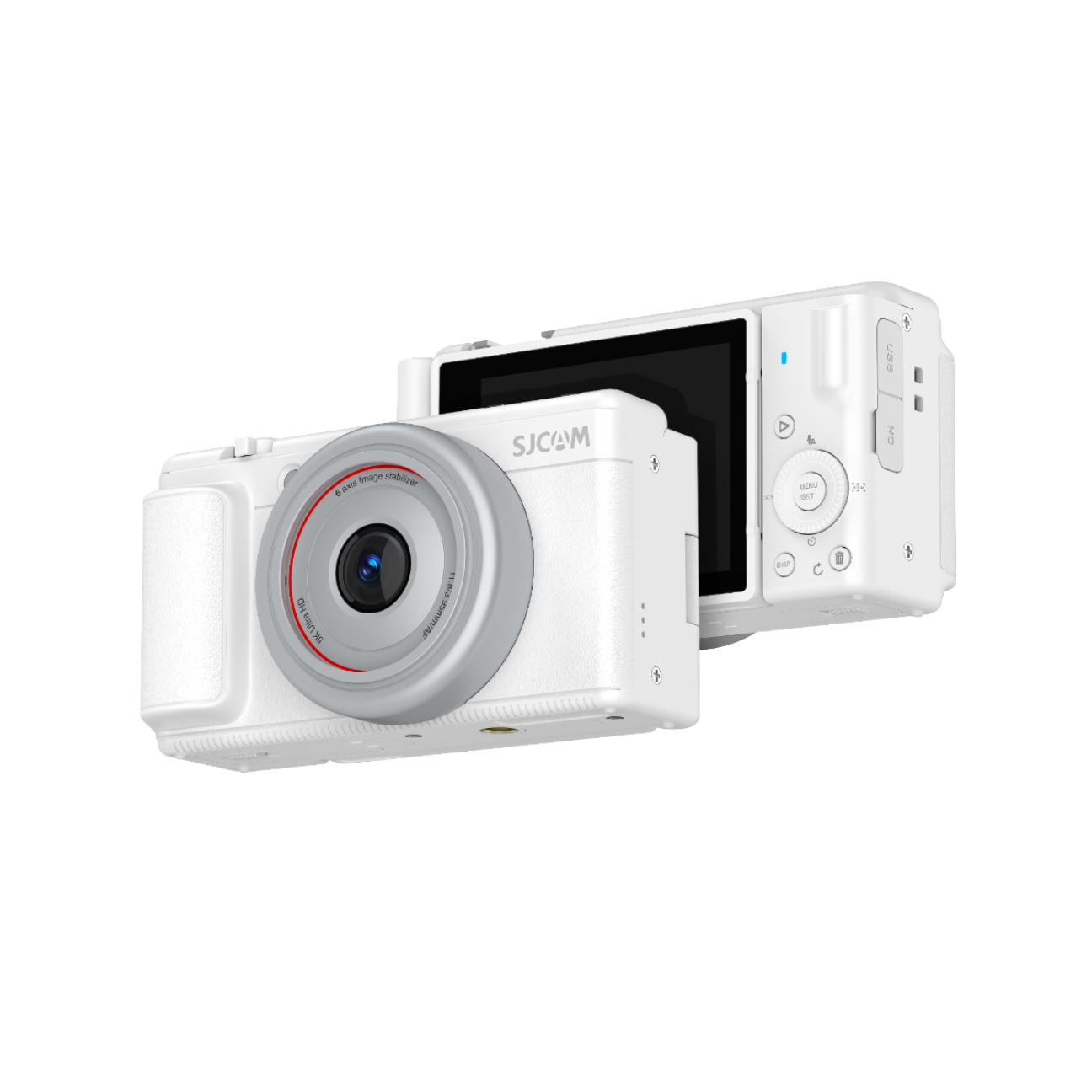 SJCAM White UHD Digital Camera with a sleek design and large LCD screen for high-quality photography
