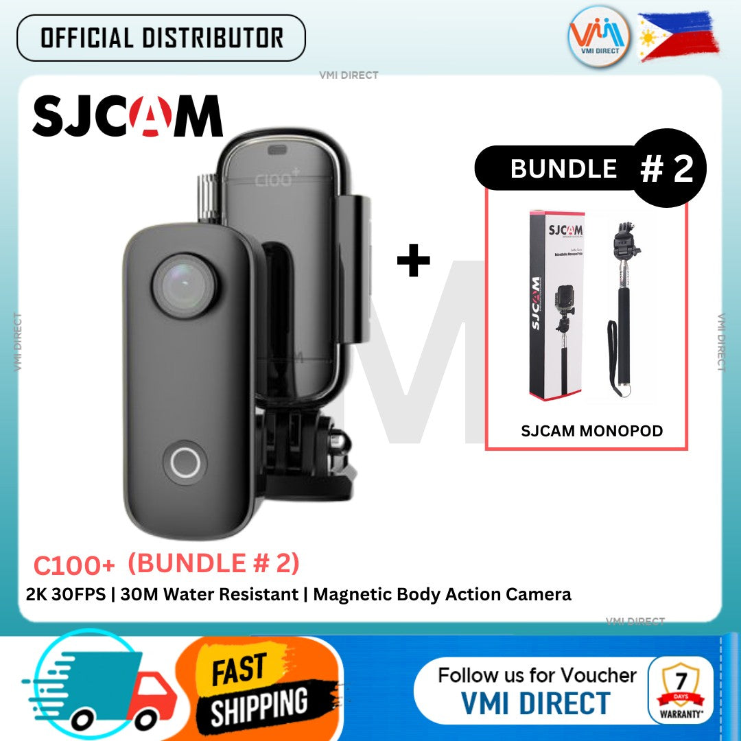 VMIDirect Waterproof Mini Wearable Sports Cam with 2K 30FPS and magnetic body in bundle with monopod