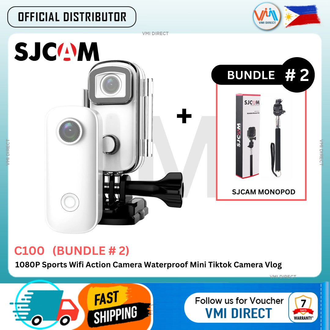 C100 Bundle with SJCam Monopod and 1080P Sports Wifi Action Camera Waterproof Mini Wearable Sports Cam