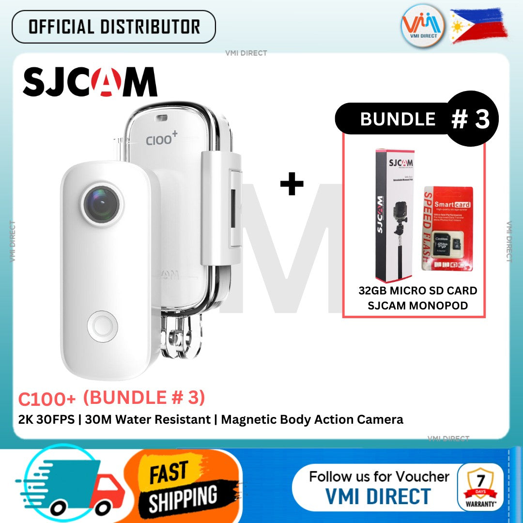 VMIDirect C100+ Bundle #3 Waterproof Mini Wearable Sports Cam with magnetic body and 32GB micro SD card