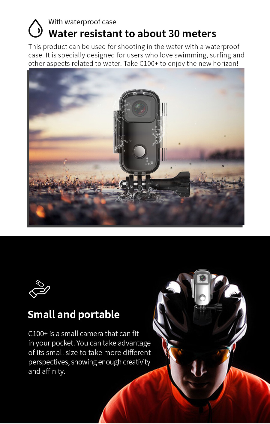 VMIDirect Waterproof Mini Wearable Sports Cam in waterproof case for various outdoor activities