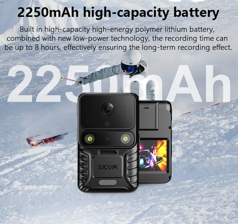 VMIDirect Wearable 4K Body Camera with 2250mAh battery for extended recording during outdoor activities