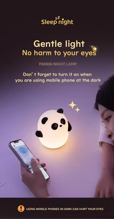 Cute panda night lamp providing gentle light for use as a bedroom lamp to avoid eye strain