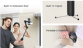 Smartphone gimbal stabilizer with built-in tripod and extension rod for stable photography