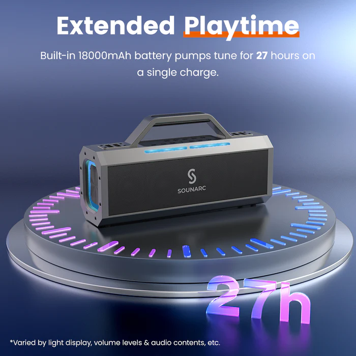 Portable Bluetooth Karaoke Speaker with 18000mAh battery for 27 hours of playtime