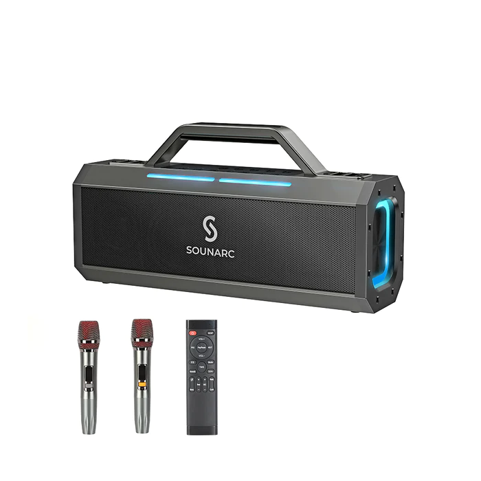 Portable Bluetooth Karaoke Speaker with dual microphones and remote control for singing entertainment