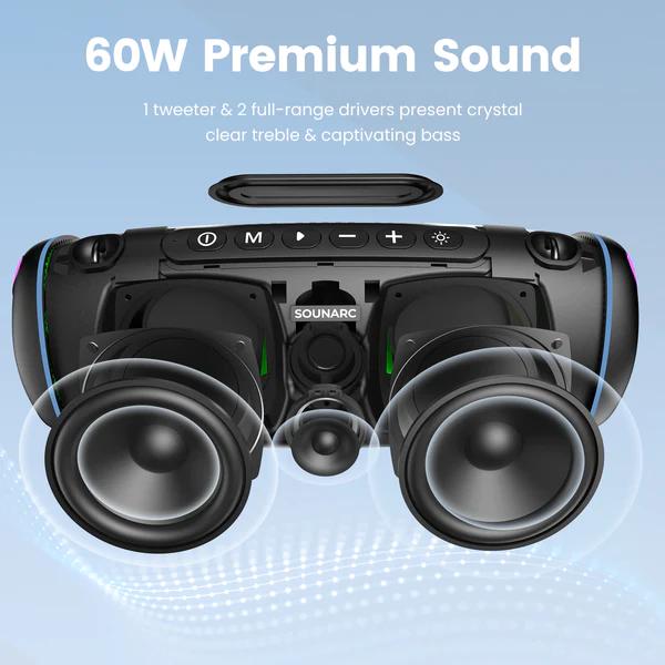 VMIDirect Portable Bluetooth Speaker with 60W Premium Sound for clear treble and captivating bass