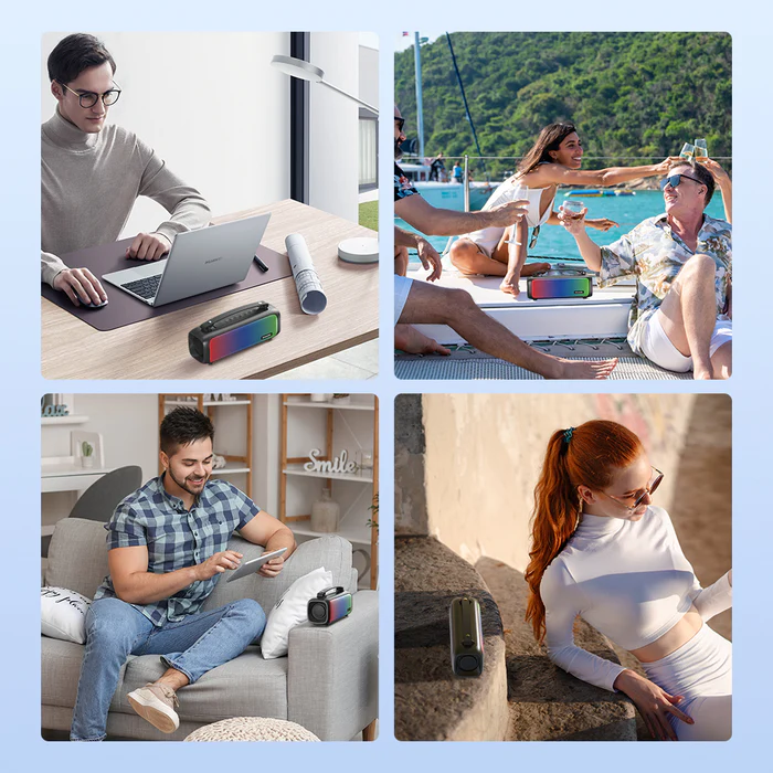 VMIDirect Portable Bluetooth Speaker used in various settings for music enjoyment and fun times