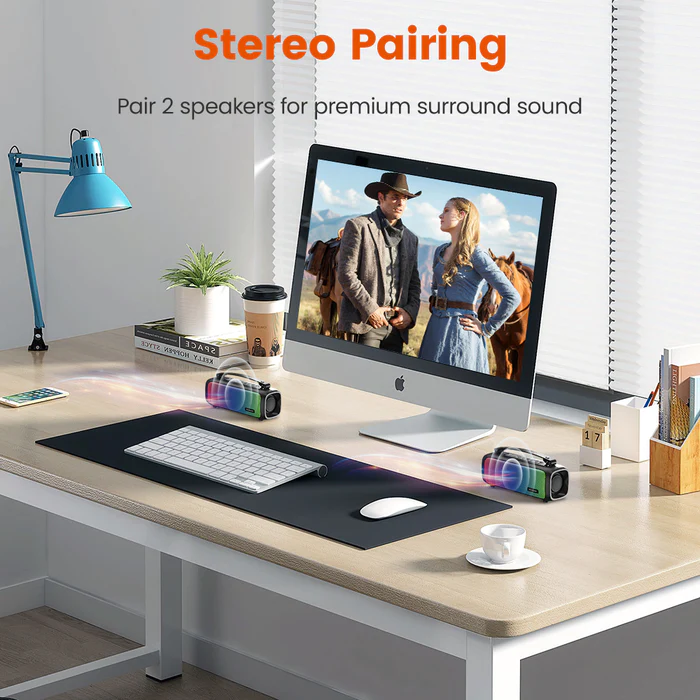 VMIDirect Portable Bluetooth Speaker with stereo pairing for premium surround sound at your desk