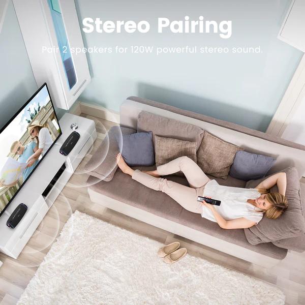 VMIDirect Portable Bluetooth Speaker with Stereo Pairing for Powerful 120W Sound Experience