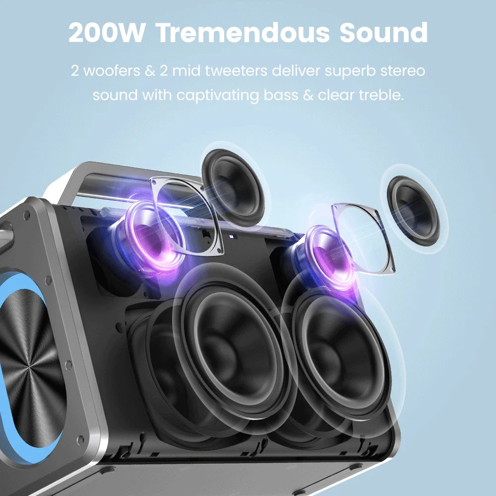 VMIDirect Portable Karaoke Speaker with four speakers delivering 200W tremendous sound for excellent audio quality