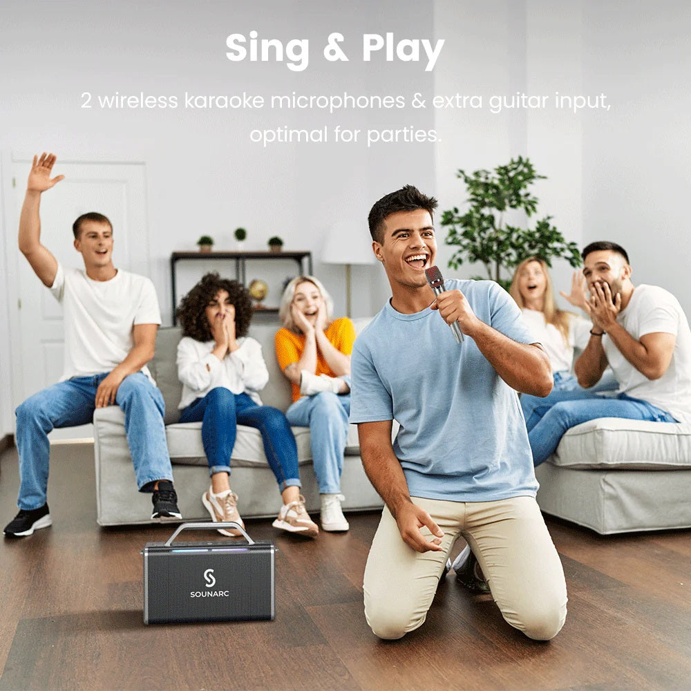 VMIDirect Portable Karaoke Speaker with two wireless microphones, perfect for parties and music enjoyment