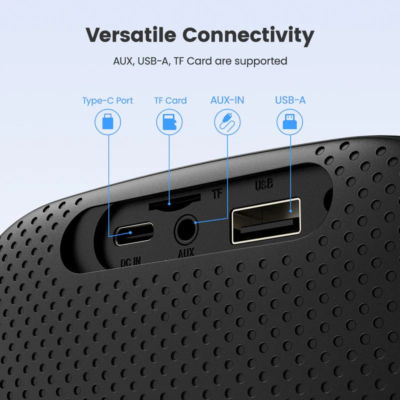 VMIDirect Portable Outdoor Speaker with versatile connectivity options including AUX, USB-A, and TF Card