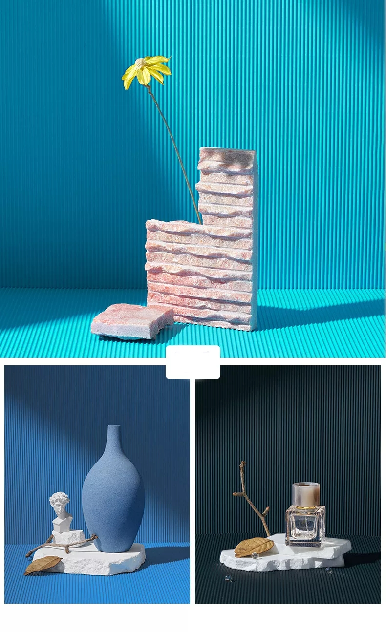 Striped Photography Background Paper in vibrant blue used for stylish photo prop displays