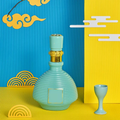 Striped Photography Background Paper in blue and yellow with decorative elements for vibrant photo shoots