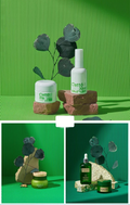 Striped Photography Background Paper with green and textured elements showcasing skincare products
