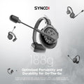 Wireless Headset Intercom by SYNCVO, lightweight design for optimal portability and comfort on the go