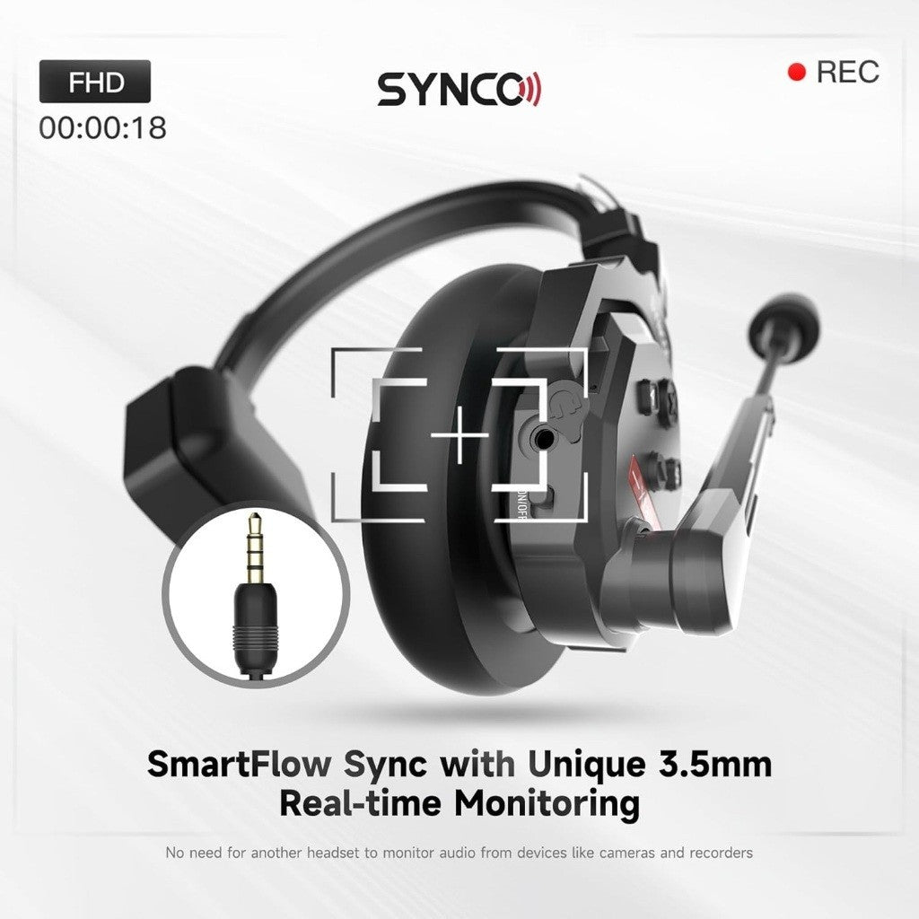 SYNC Wireless Headset Intercom with SmartFlow Sync and 3.5mm real-time monitoring feature