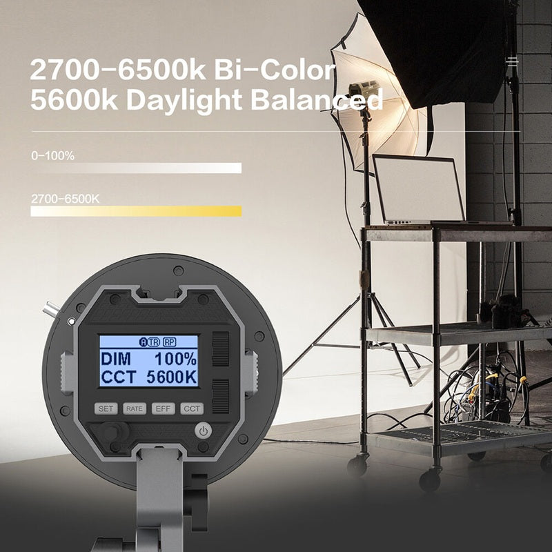 Synco COLBOR CL100X 110W monolight featuring adjustable bi-color settings and a daylight balanced display
