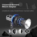 Synco COLBOR CL100X 110W monolight with a universal Bowens mount adapter and lighting modifiers