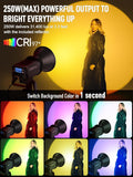 Synco COLBOR CL220R RGB LED studio light with powerful output showcasing vibrant colors and adjustable background.