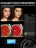 Synco COLBOR CL220R RGB LED studio light demonstrating color balance adjustments for photography