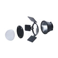 Synco COLBOR HLR light reflector kit components including lens, filter, and barn doors for photography lighting