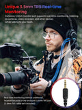 Wireless communication headset for filmmaking with 3.5mm TRS real-time monitoring feature
