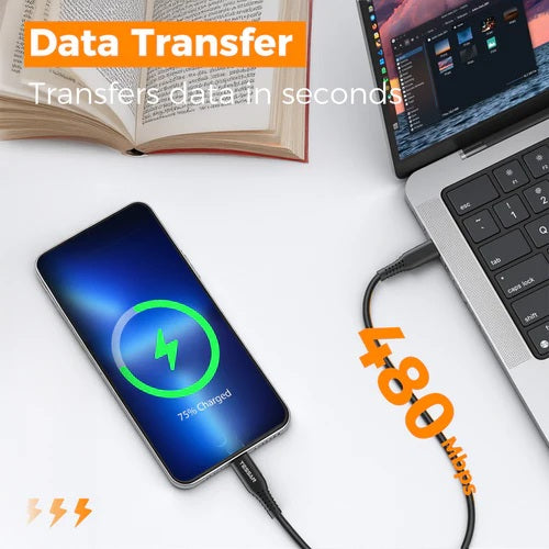 Tessan 100W 60W USB Type C to Type C cable enables fast data transfer at 480 Mbps and rapid charging.