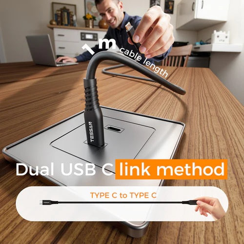 Tessan 100W 60W USB Type C to Type C cable in a kitchen setup demonstrating dual link method