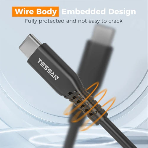 Tessan 100W 60W USB Type C to Type C cable with embedded wire body design for enhanced durability