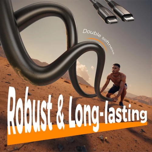 Tessan 100W 60W USB Type C to Type C cable showcasing robust design and flexibility in a rugged environment