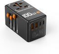 Best universal adapter for travel with multiple plug types and USB ports in black