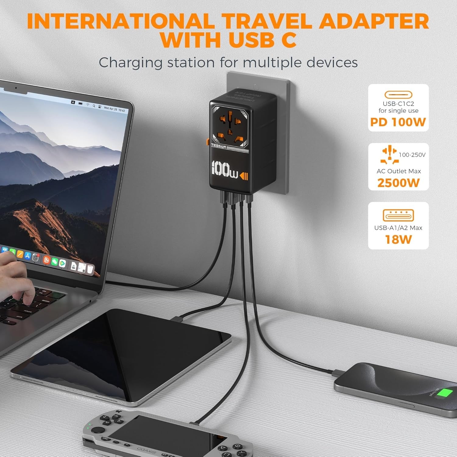International travel adapter with USB C and multiple device charging best universal adapter for travel