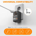 Best universal adapter for travel plugged into wall outlet showing multiple socket compatibility and fuse protection