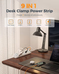 VMIDirect 9 in 1 desk clamp power strip 10ft cord with 5 AC outlets and USB ports