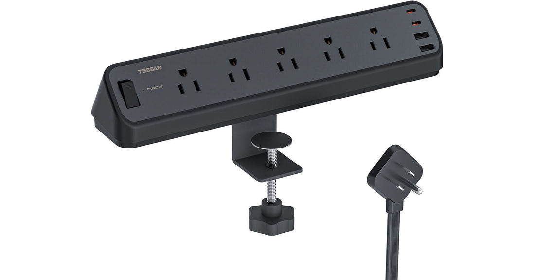 VMIDirect desk clamp power strip 10ft Cord with multiple outlets and USB ports for convenient charging