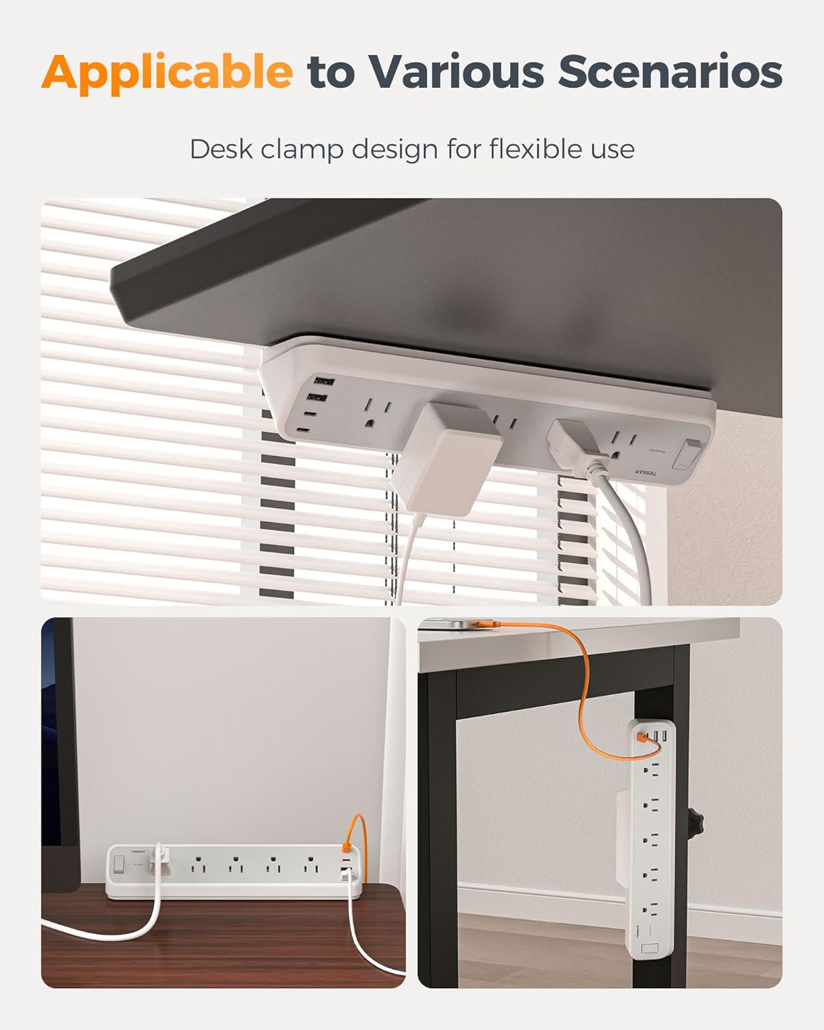 VMIDirect desk clamp power strip 10ft Cord designed for flexible use in various office setups